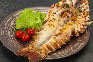 Grilled crayfish in the plate