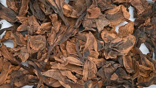 top view herb medicine JiDanHua or Plumeriae Acutifoliae Flos or Mexican Frangipani Flower rotating