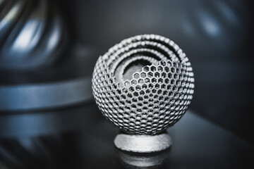 Object printed on metal 3d printer close-up.