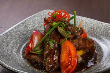 Beef with teriyaki sauce and vegetables