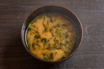 味噌汁　Typical Japanese miso (fermented soy) soup