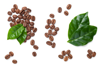 Coffee Beans With Leaves Isolated On White