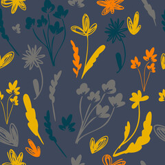 Vector seamless floral pattern with leaf and flowers. Stock illustration for fabric, textile, wallpaper, posters, paper. Fashion print.