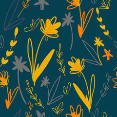 Vector seamless floral pattern with leaf and flowers. Stock illustration for fabric, textile, wallpaper, posters, paper. Fashion print.