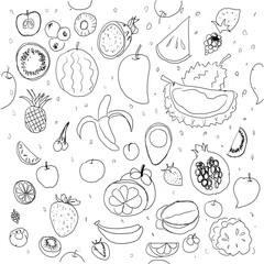 Hand drawn  fruit on isolated white background. Food illustration pattern for decoration card, template, wallpaper, texture.