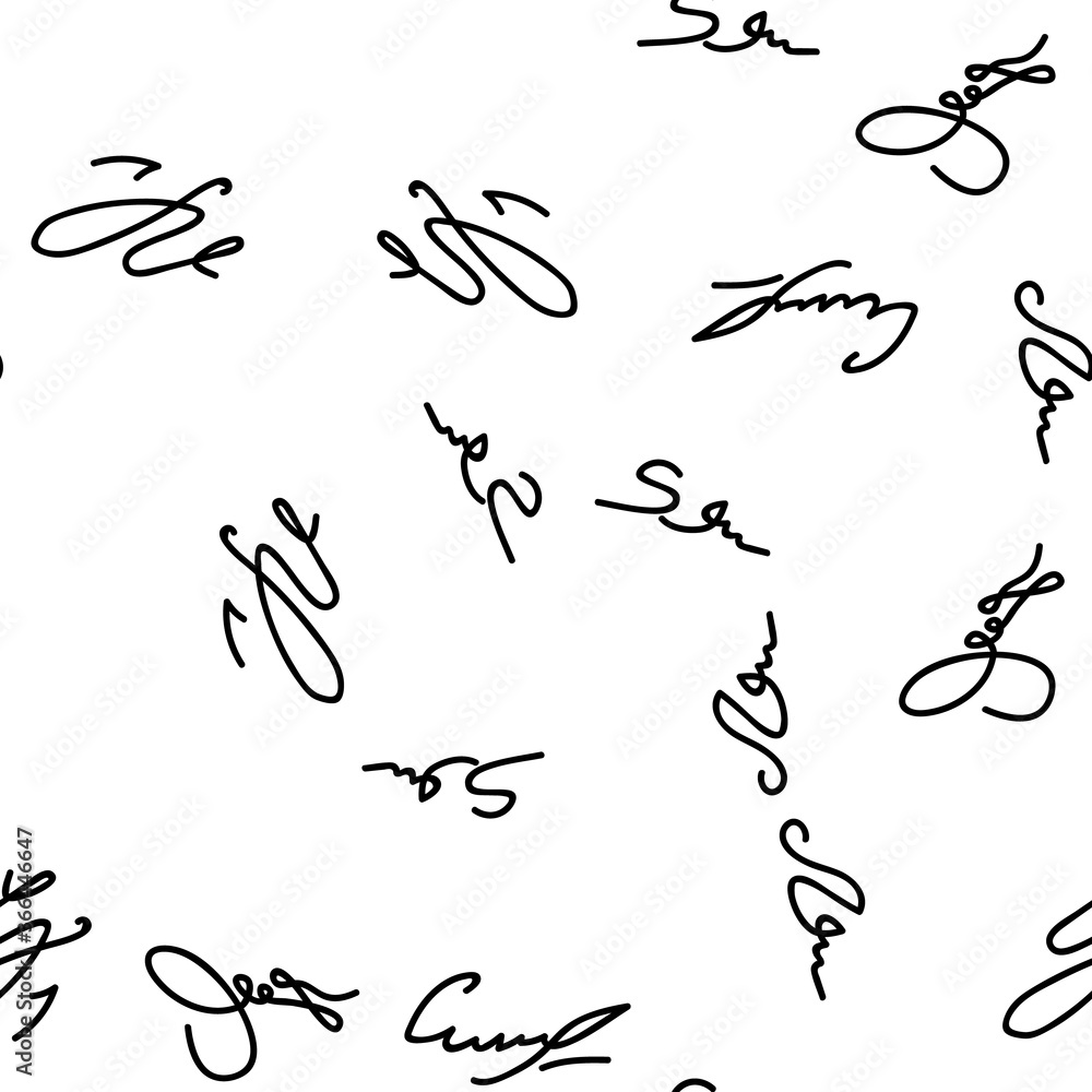 Poster signature signing vector seamless pattern thin line illustration