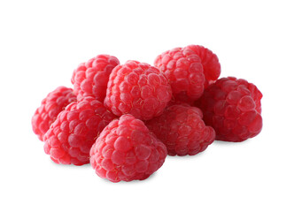 Delicious sweet ripe raspberries isolated on white