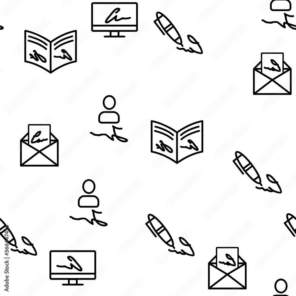 Poster signature signing vector seamless pattern thin line illustration