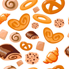 Buns pattern. Vector bakery pastry products