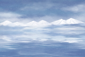 Fototapeta na wymiar Winter landscape in blue and white colors