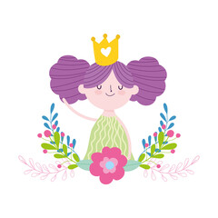 little fairy princess with gold crown flowers tale cartoon