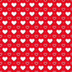 Set of seamless patterns background. Endless texture with hearts in red.  Vector illustration in design style. For invitations, scrapbooking, cards, posters. Romantic, love, wedding or valentine day.