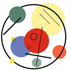 abstract composition in vector. abstract illustration. a combination of circles and lines. bright and rich picture for the interior. composition in the style of kandinsky