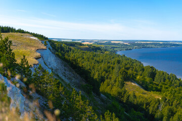 Obraz premium Russian landscape on the Volga, green hills and Islands