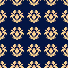 Floral seamless pattern. Golden and blue background