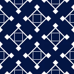 Wallpaper murals Dark blue Geometric square print. White pattern on dark blue seamless background