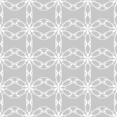 Floral seamless pattern. White flowers on gray monochrome background