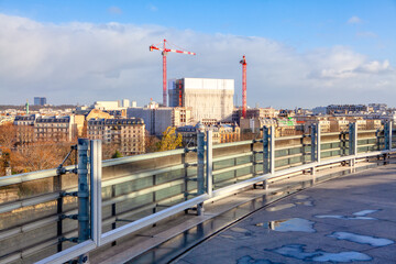 Paris cityscape view from the roof . construction of new district in Paris 