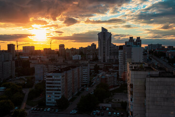 Evening photo of city, beauty summer sunset