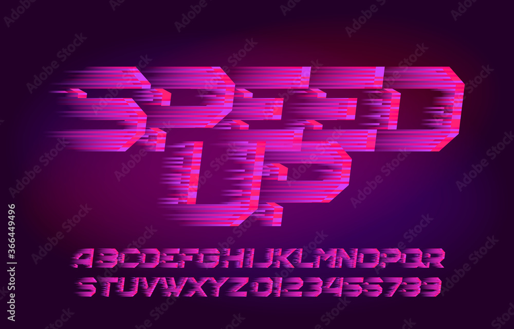 Fototapete speed up alphabet font. wind effect letters and numbers. abstract blurred background. stock vector t