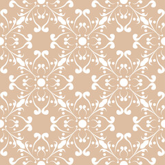 Floral seamless background. White pattern on beige