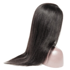 straight afro style coarse black human hair weft wigs on a fake model