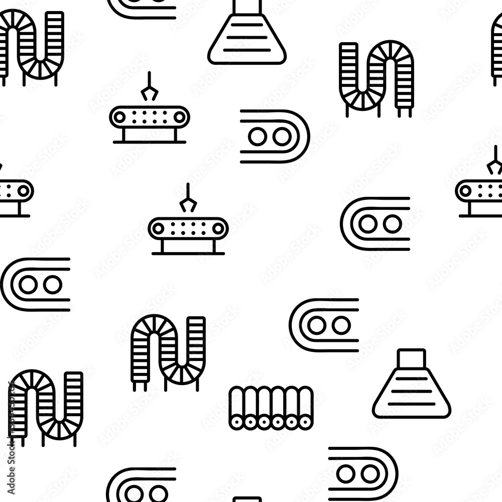 Poster conveyor factory tool vector seamless pattern thin line illustration