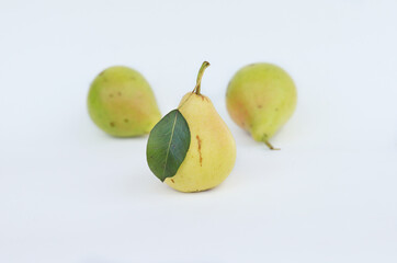 Pears on a white background. Summer fruits.