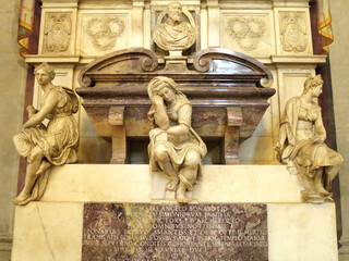 Michelangelo`s tomb inside the Basilica of Santa Croce in Florence, ITALY	