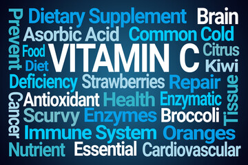 Vitamin C Word Cloud on Blue Background