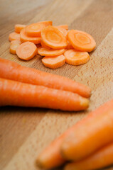 carrots on a wooden chopping board
