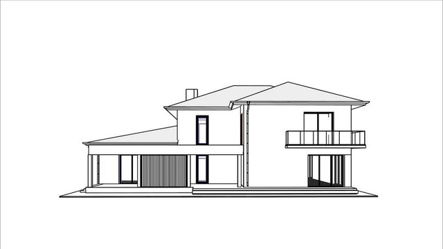 3D residential luxure house endless rotation. 3d drawing at suburban home. Architectural theme.