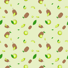Fruit seamless pattern, Kiwi on green wallpaper.