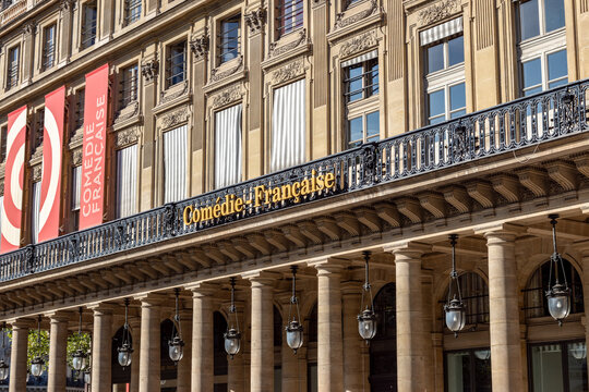 Paris, France - September 02 2019: Facade of The Comedie Francaise, aka Theatre Francais. It is located in the Palais Royal complex.