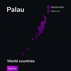 Fototapeta premium Vector striped stylized map of Palau in violet colors on the black striped background