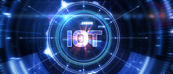 Internet of things - IOT concept. Businessman offer IOT products and solutions. 3D illustration.