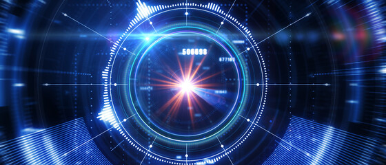 Business, Technology, Internet and network concept. Virtual button  on the virtual display. 3D illustration.