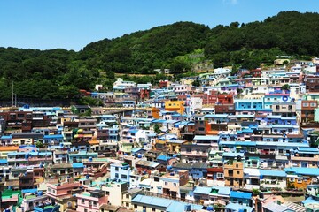 Fototapeta premium Lots of colorful small wooden and concrete houses in Gam cheon culture village