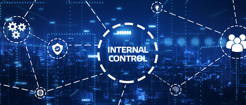 Businessman presses button internal control on virtual screens. Business, Technology, Internet and network concept. 3D illustration.