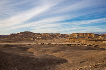 Israeli Desert views with harsh dry riverbed and canyon