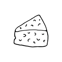 cheese icon vector.Slice of cheese vector illustration with black hand drawn style.Thin line cheese outline icon vector illustration.Linear cheese symbol for use on web and mobile apps, logo, print 
