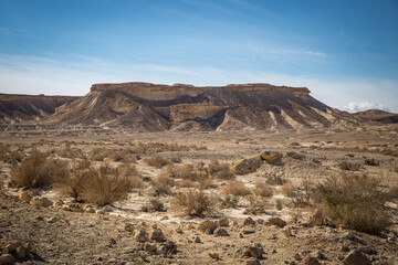 Israeli Desert views with harsh desert and dry riverbed 