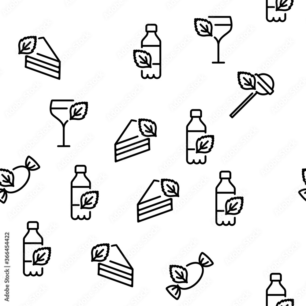 Poster mint refreshing leaf vector seamless pattern thin line illustration
