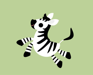 Picture cartoon vector portrait of galloping Zebra in childish style. Cartoon animal.