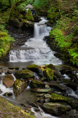 The main waterfall on the river at Melincourt Brook in Resolven, South Wales, UK