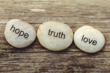 Hope, truth and love pebbles