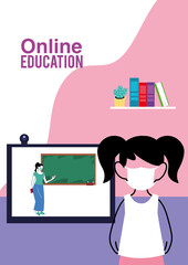 girl studying at home to prevent covid, online education