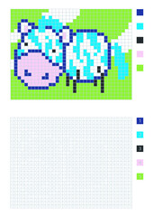 Pixel cartoon zebra in the coloring page with numbered squares, vector illustration