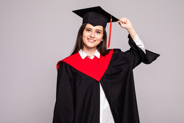 Young graduation woman isolated on white background