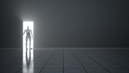 Humanoider Roboter kommt durch Tür rein